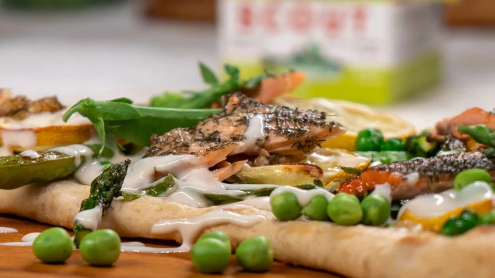 Trout Flatbread With Asparagus, Peas & Lemon – Scout